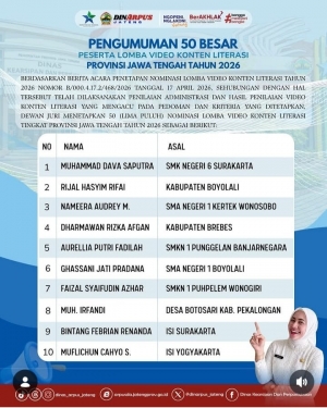 SELAMAT KEPADA NAMEERA AUDREW M. MASUK DALAM 50 BESAR PESERTA LOMBA VIDEO KONTEN LITERASI 2026